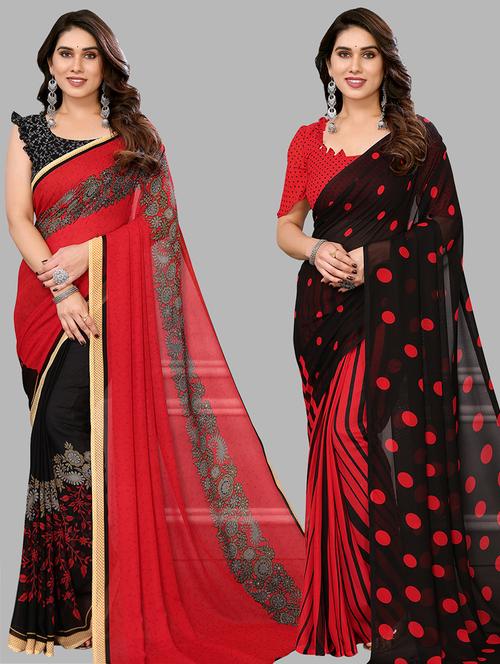 pack of 2 printed casual wear sarees with blouse - 21441380 - Very Small Image - 1