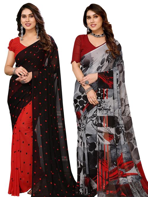 pack of 2 printed casual wear sarees with blouse - 21441381 - Very Small Image - 1