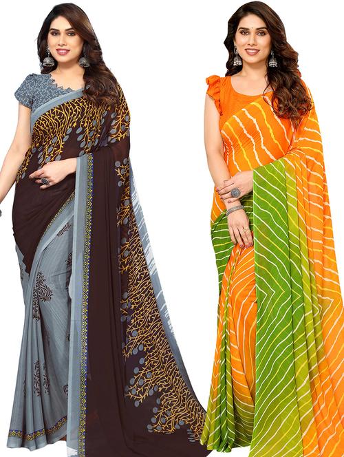 pack of 2 printed casual wear sarees with blouse - 21441382 - Very Small Image - 1