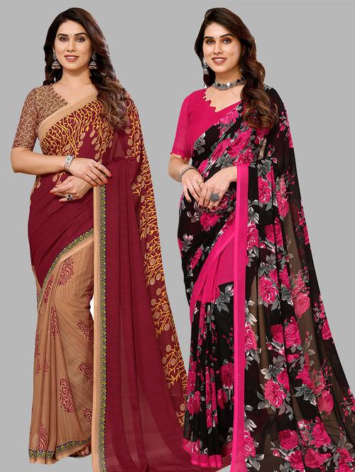 pack of 2 printed casual wear sarees with blouse - 21441383 - Very Small Image - 1