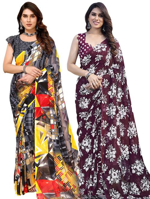 pack of 2 printed casual wear sarees with blouse - 21441385 - Very Small Image - 1