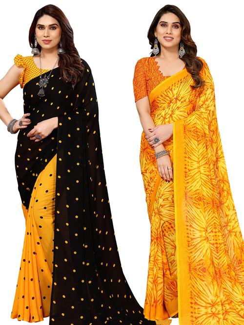pack of 2 printed casual wear sarees with blouse - 21441388 - Very Small Image - 1