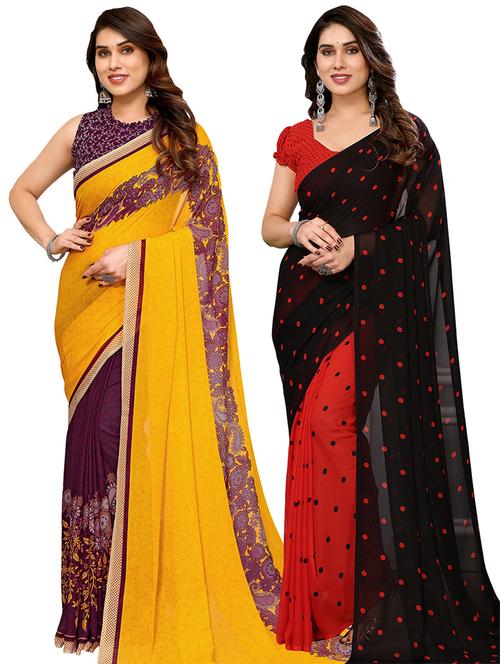 pack of 2 printed casual wear sarees with blouse - 21441389 - Very Small Image - 1