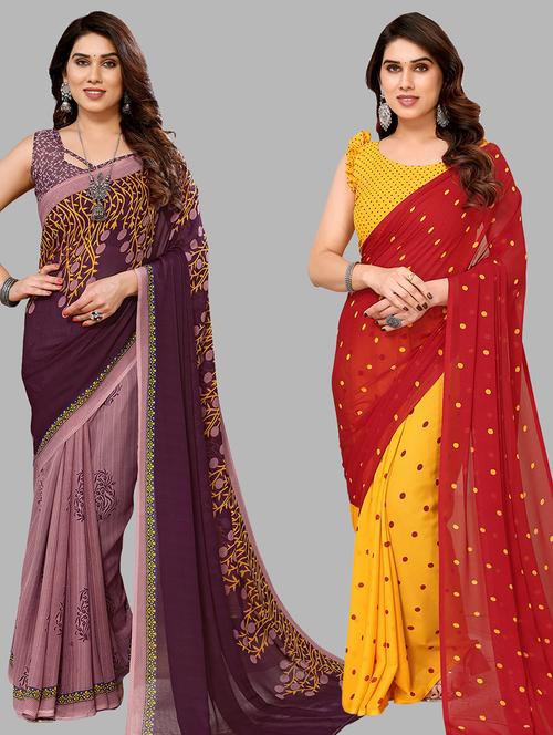 pack of 2 printed casual wear sarees with blouse - 21441390 - Very Small Image - 1