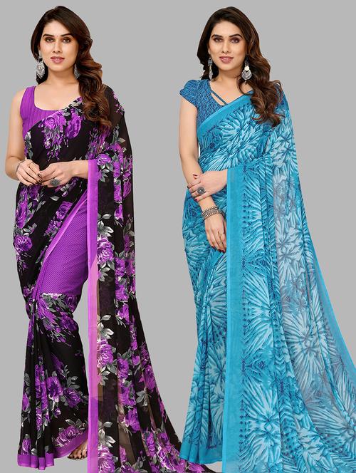 pack of 2 printed casual wear sarees with blouse - 21441392 - Very Small Image - 1