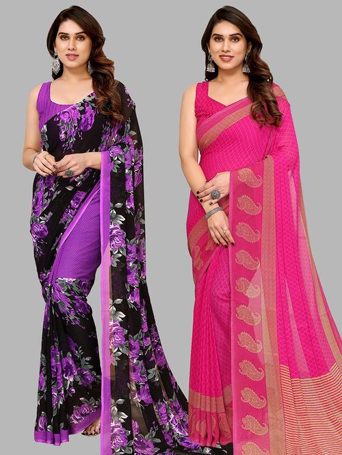 pack of 2 printed casual wear sarees with blouse - 21441393 - Very Small Image - 1
