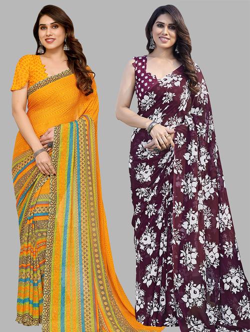 pack of 2 printed casual wear sarees with blouse - 21441394 - Very Small Image - 1