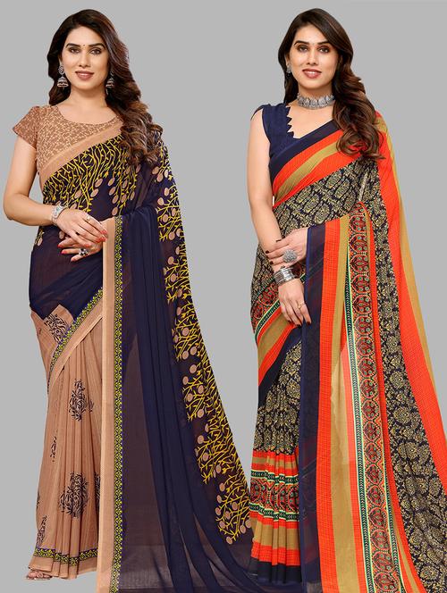pack of 2 printed casual wear sarees with blouse - 21441395 - Very Small Image - 1