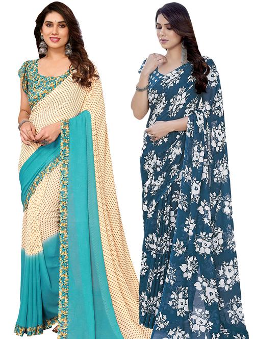 pack of 2 printed casual wear sarees with blouse - 21441396 - Very Small Image - 1