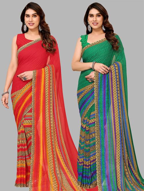pack of 2 printed casual wear sarees with blouse - 21441398 - Very Small Image - 1
