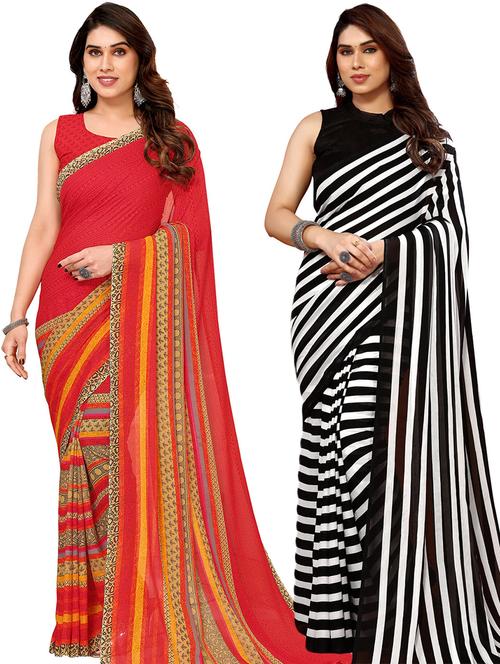 pack of 2 printed casual wear sarees - 21441401 - Very Small Image - 1