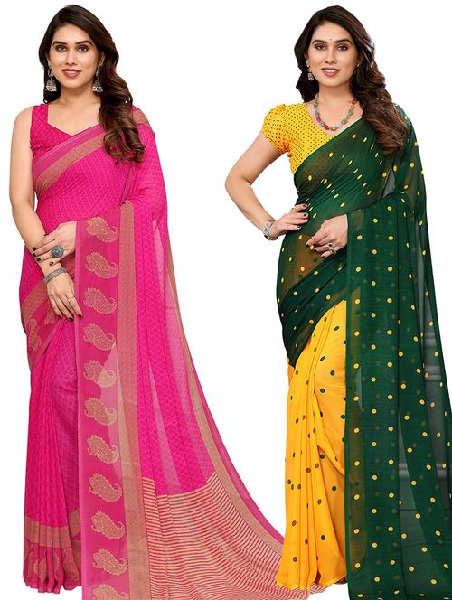 pack of 2 printed casual wear sarees with blouse - 21441402 - Very Small Image - 1