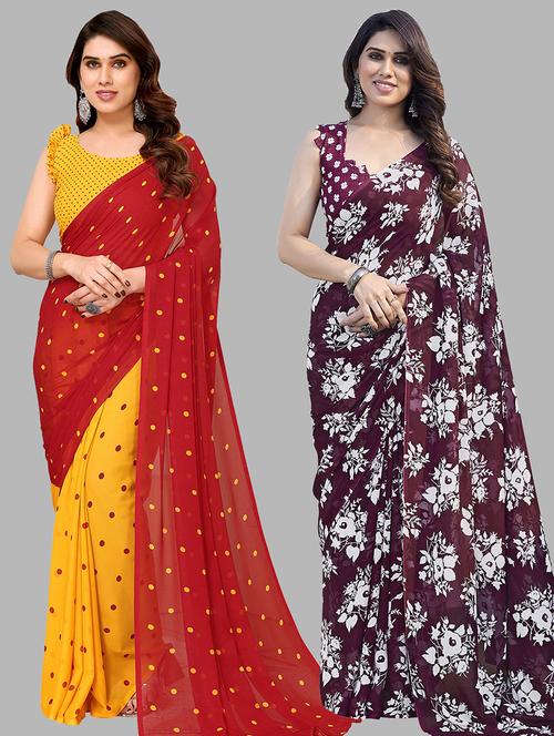 pack of 2 printed casual wear sarees with blouse - 21441403 - Very Small Image - 1