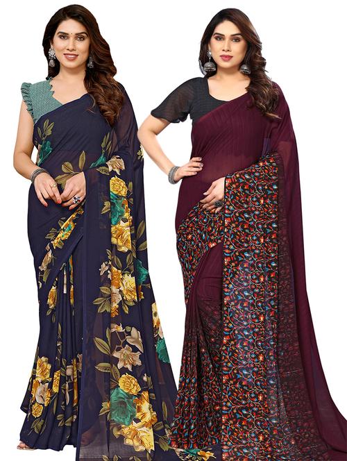pack of 2 printed casual wear sarees with blouse - 21441404 - Very Small Image - 1