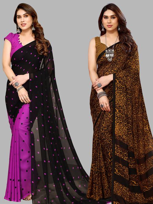 pack of 2 printed casual wear sarees with blouse - 21441405 - Very Small Image - 1