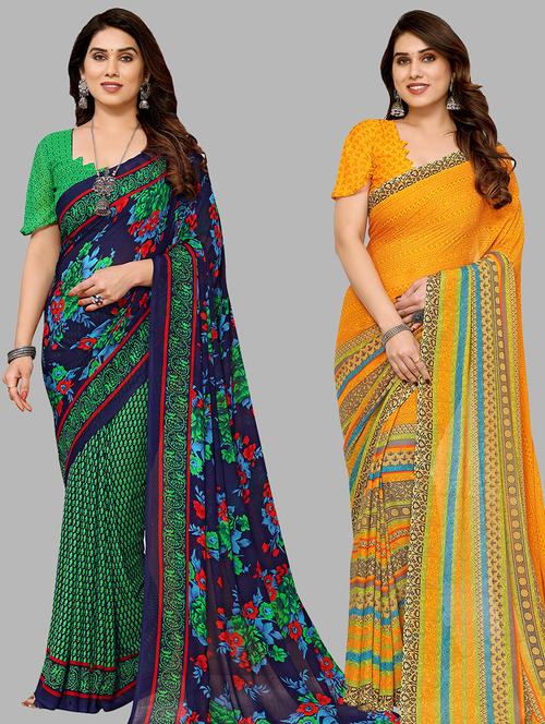 pack of 2 printed casual wear sarees with blouse - 21441406 - Very Small Image - 1