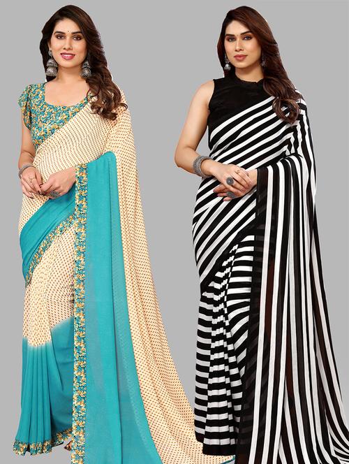 pack of 2 printed casual wear sarees with blouse - 21441407 - Very Small Image - 1