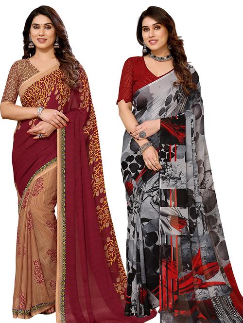 pack of 2 printed casual wear sarees with blouse - 21441408 - Very Small Image - 1