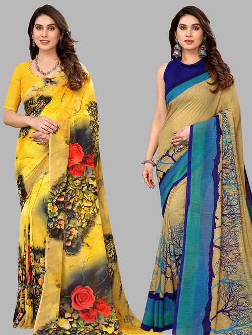 pack of 2 printed casual wear sarees with blouse - 21441409 - Very Small Image - 1