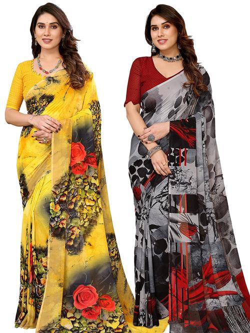 pack of 2 printed casual wear sarees with blouse - 21441411 - Very Small Image - 1