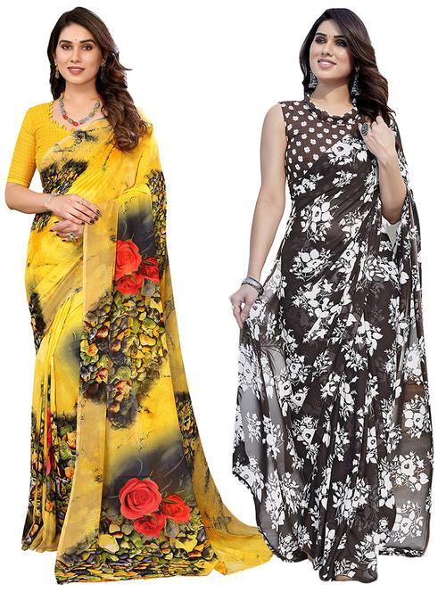 pack of 2 printed casual wear sarees with blouse - 21441412 - Very Small Image - 1