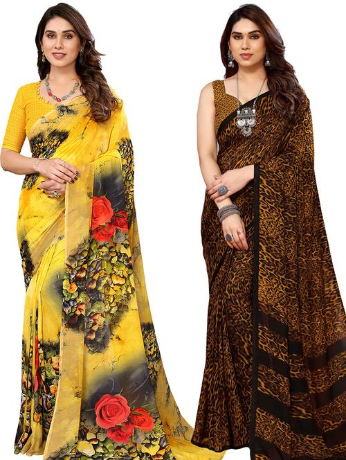 pack of 2 printed casual wear sarees with blouse - 21441413 - Very Small Image - 1