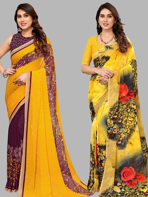 pack of 2 printed casual wear sarees with blouse - 21441414 - Very Small Image - 1