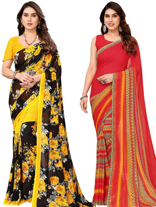 pack of 2 printed casual wear sarees with blouse - 21441415 - Very Small Image - 1