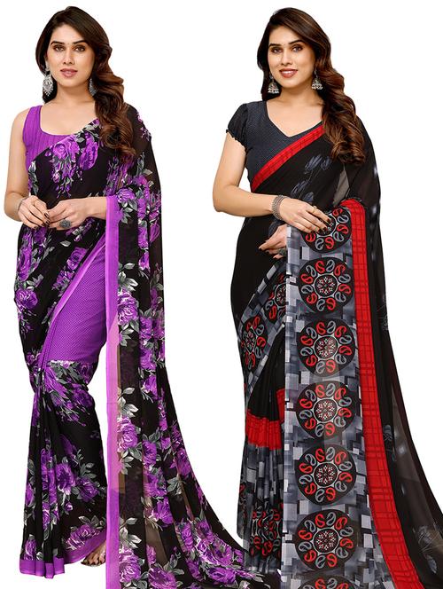 pack of 2 printed casual wear sarees with blouse - 21441416 - Very Small Image - 1