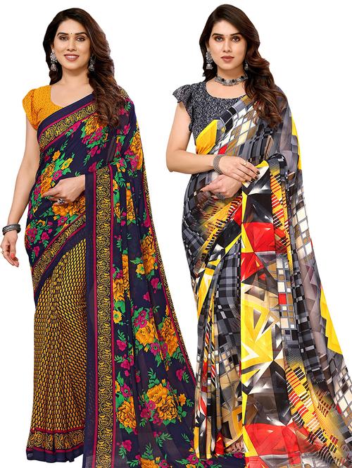 pack of 2 printed casual wear sarees with blouse - 21441418 - Very Small Image - 1