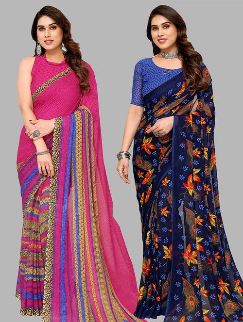 pack of 2 printed casual wear sarees with blouse - 21441419 - Very Small Image - 1