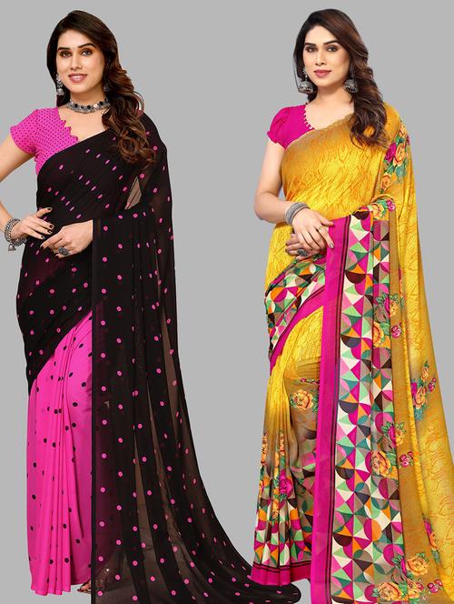 pack of 2 printed casual wear sarees with blouse - 21441420 - Very Small Image - 1