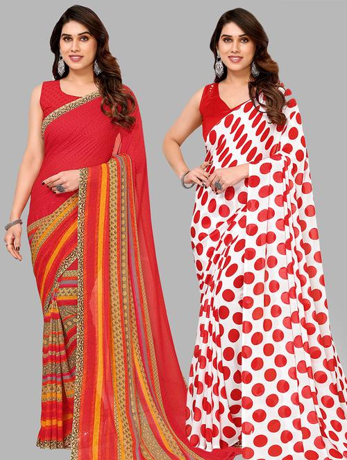 pack of 2 printed casual wear sarees with blouse - 21441421 - Very Small Image - 1