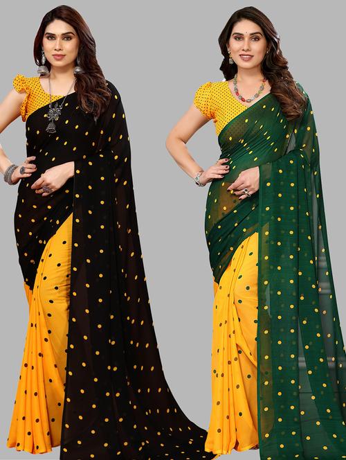 pack of 2 printed casual wear sarees with blouse - 21441422 - Very Small Image - 1
