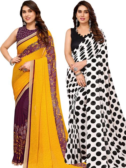 pack of 2 printed casual wear sarees with blouse - 21441424 - Very Small Image - 1