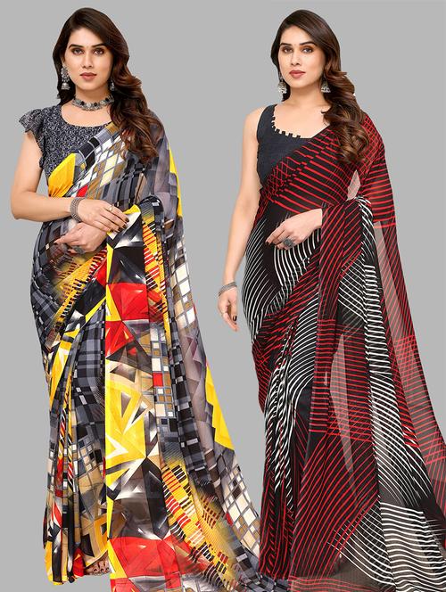 pack of 2 printed casual wear sarees with blouse - 21441425 - Very Small Image - 1