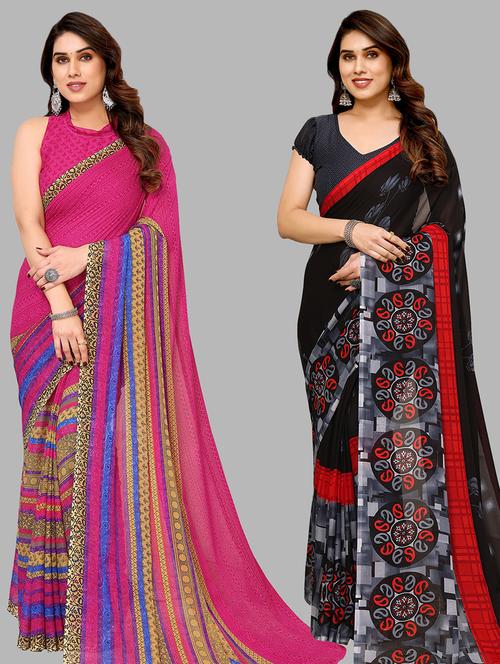 pack of 2 printed casual wear sarees with blouse - 21441431 - Very Small Image - 1