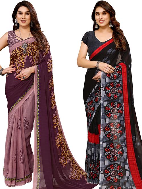 pack of 2 printed casual wear sarees with blouse - 21441432 - Very Small Image - 1