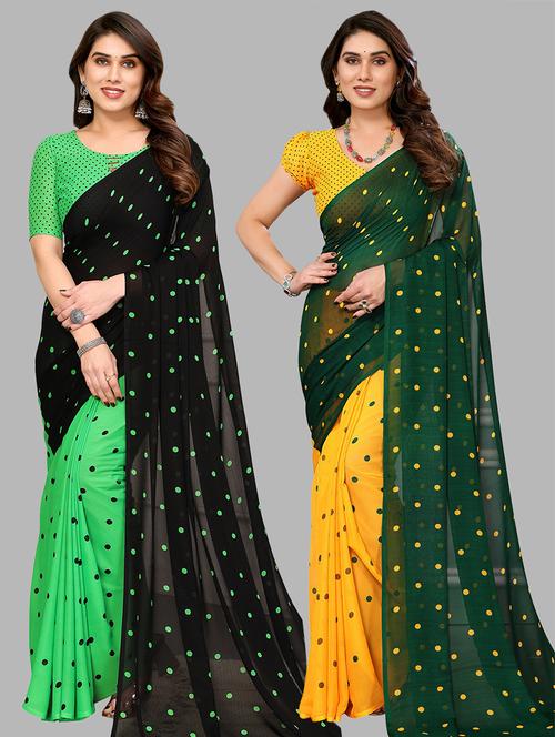 pack of 2 printed casual wear sarees with blouse - 21441433 - Very Small Image - 1
