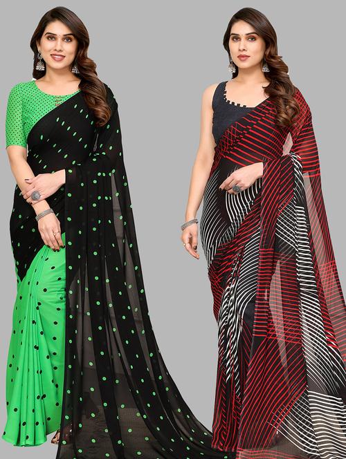 pack of 2 printed casual wear sarees with blouse - 21441434 - Very Small Image - 1