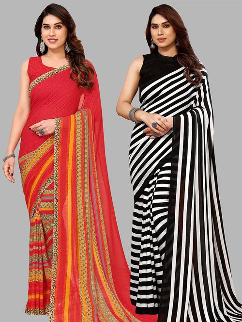 pack of 2 printed casual wear sarees with blouse - 21441436 - Very Small Image - 1
