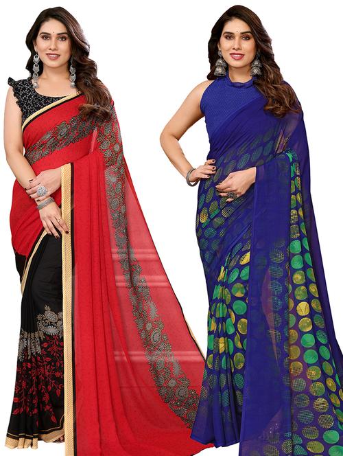 pack of 2 printed casual wear sarees with blouse - 21441437 - Very Small Image - 1