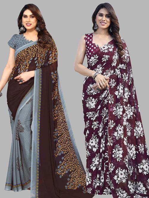 pack of 2 printed casual wear sarees with blouse - 21441438 - Very Small Image - 1