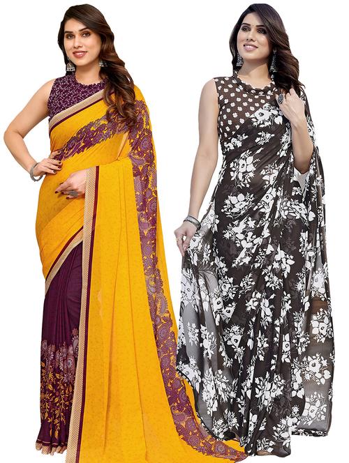 pack of 2 printed casual wear sarees with blouse - 21441440 - Very Small Image - 1