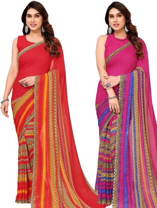 pack of 2 printed casual wear sarees with blouse - 21441442 - Very Small Image - 1