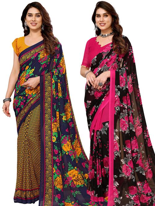 pack of 2 printed casual wear sarees with blouse - 21441444 - Very Small Image - 1