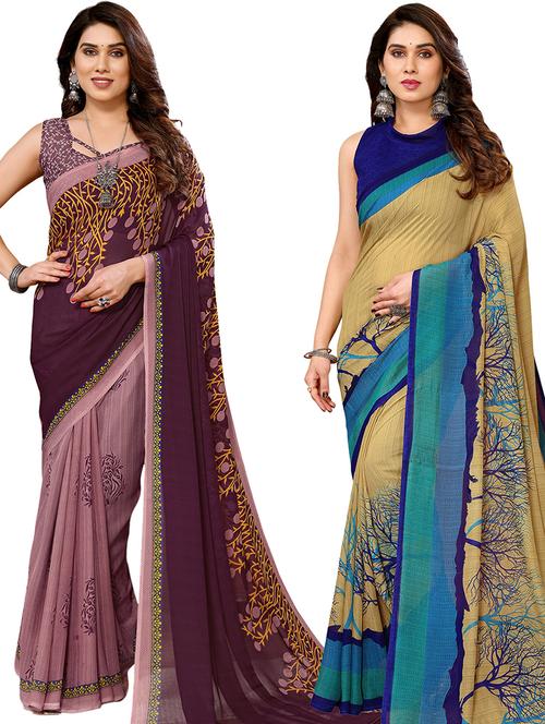 pack of 2 printed casual wear sarees with blouse - 21441445 - Very Small Image - 1