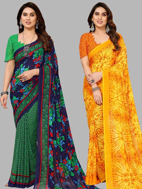 pack of 2 printed casual wear sarees with blouse - 21441446 - Very Small Image - 1