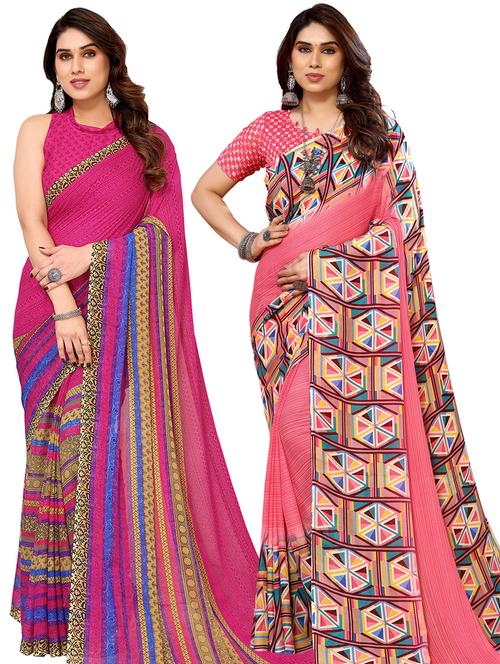 pack of 2 printed casual wear sarees with blouse - 21441447 - Very Small Image - 1