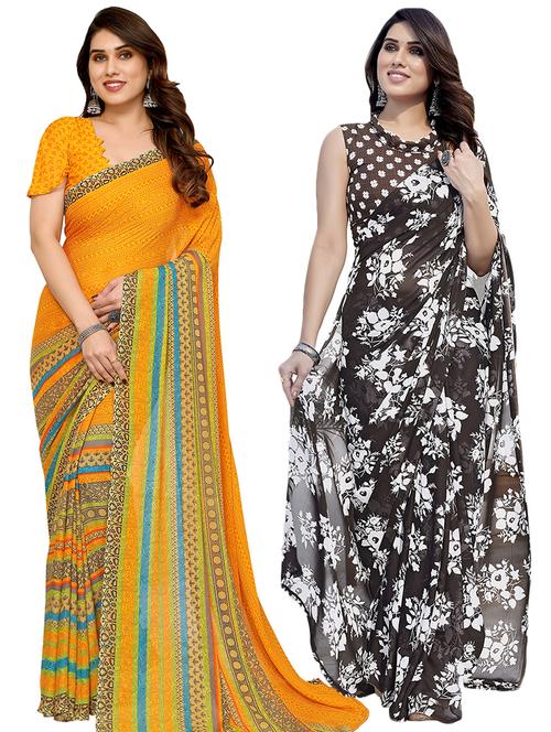 pack of 2 printed casual wear sarees with blouse - 21441450 - Very Small Image - 1